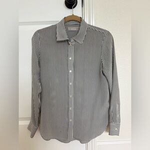 Women’s Everlane Silk Black and White Stripe Button-Down Shirt